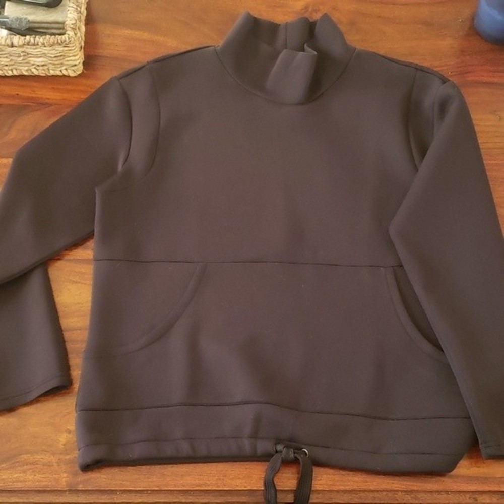 ZELLA Black Funnel Neck Pullover Sweatshirt Large L Drawstring Hem Cozy - Picture 2 of 10